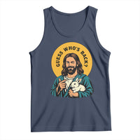 Guess Who is Back Funny Christian Easter Tank Top Winking Jesus with Lamb Cute Resurrection Humor Gift