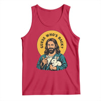 Guess Who is Back Funny Christian Easter Tank Top Winking Jesus with Lamb Cute Resurrection Humor Gift