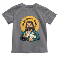 Guess Who is Back Funny Christian Easter Toddler T Shirt Winking Jesus with Lamb Cute Resurrection Humor Gift