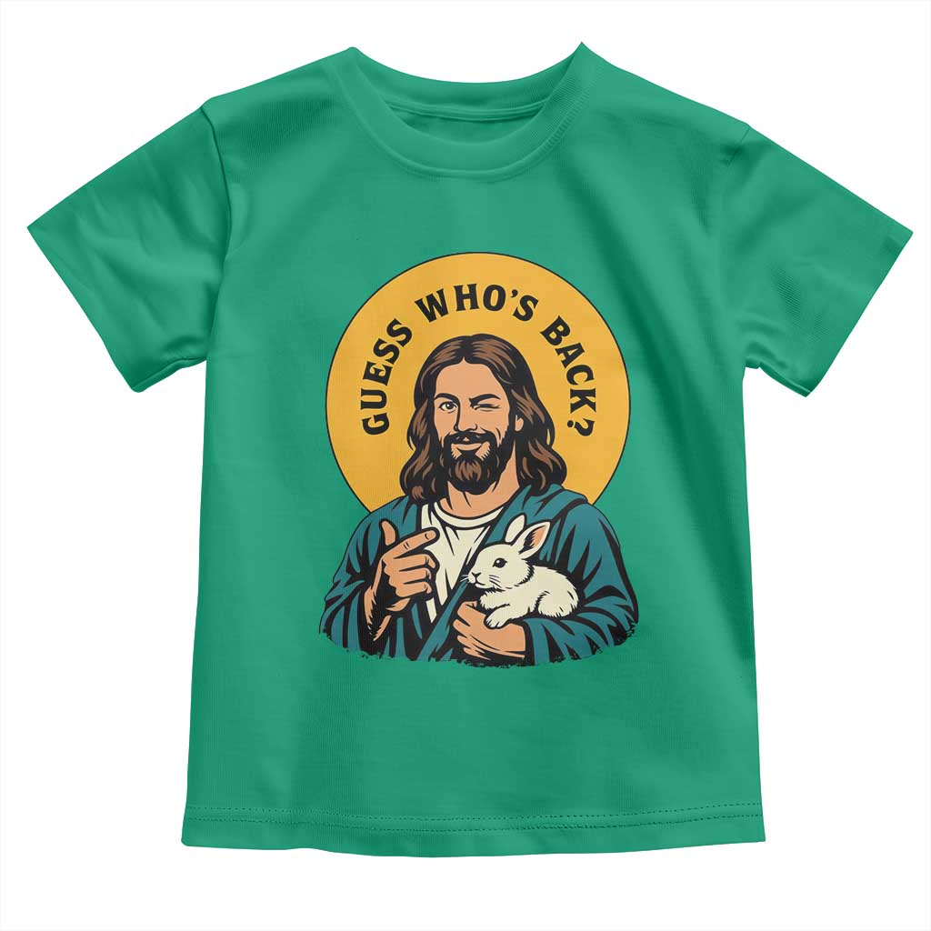 Guess Who is Back Funny Christian Easter Toddler T Shirt Winking Jesus with Lamb Cute Resurrection Humor Gift
