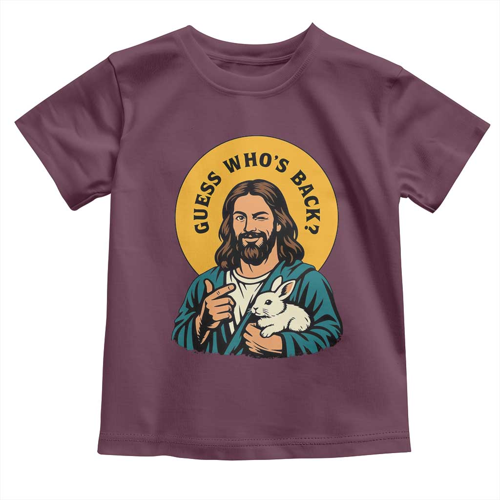 Guess Who is Back Funny Christian Easter Toddler T Shirt Winking Jesus with Lamb Cute Resurrection Humor Gift