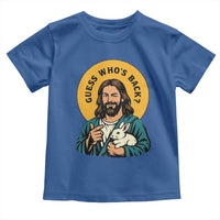 Guess Who is Back Funny Christian Easter Toddler T Shirt Winking Jesus with Lamb Cute Resurrection Humor Gift