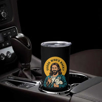 Guess Who is Back Funny Christian Easter Tumbler Cup Winking Jesus with Lamb Cute Resurrection Humor Gift