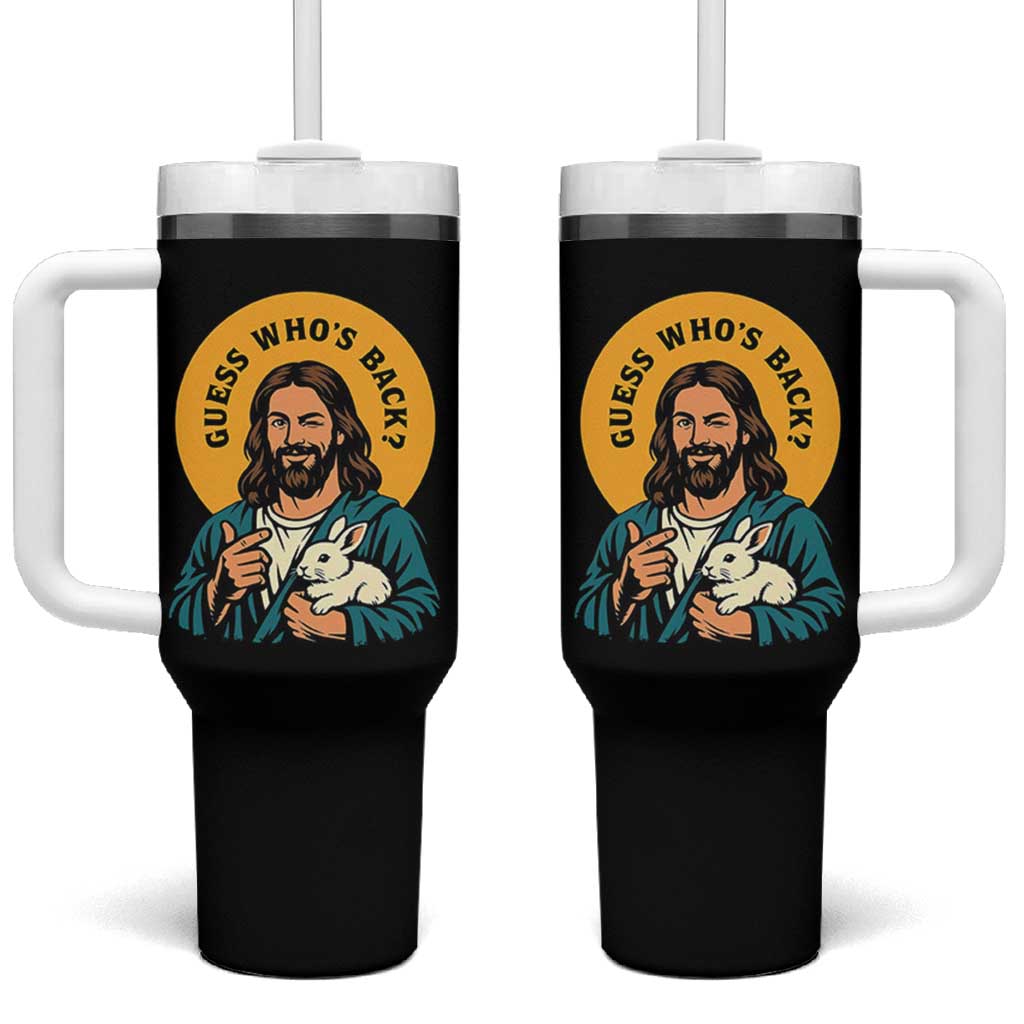 Guess Who is Back Funny Christian Easter Tumbler With Handle Winking Jesus with Lamb Cute Resurrection Humor Gift