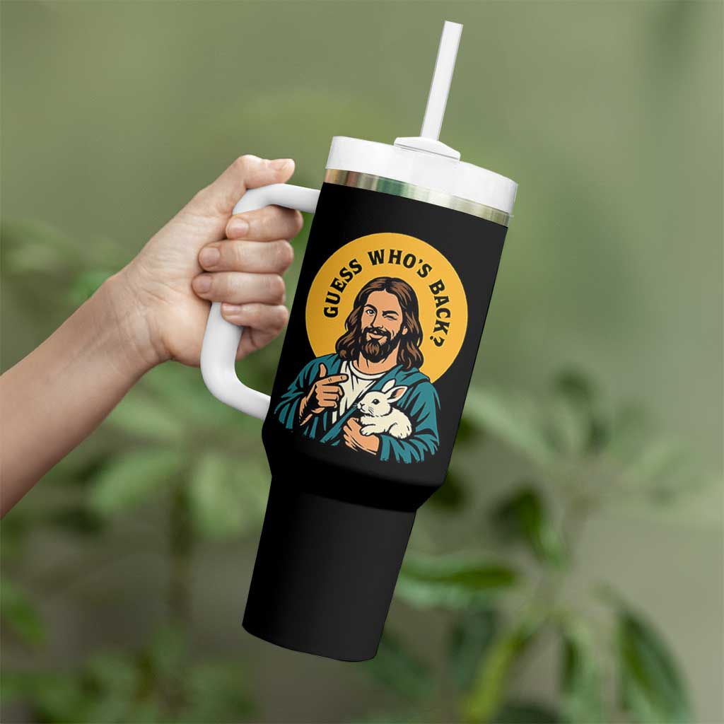 Guess Who is Back Funny Christian Easter Tumbler With Handle Winking Jesus with Lamb Cute Resurrection Humor Gift
