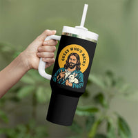 Guess Who is Back Funny Christian Easter Tumbler With Handle Winking Jesus with Lamb Cute Resurrection Humor Gift