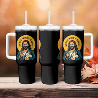 Guess Who is Back Funny Christian Easter Tumbler With Handle Winking Jesus with Lamb Cute Resurrection Humor Gift