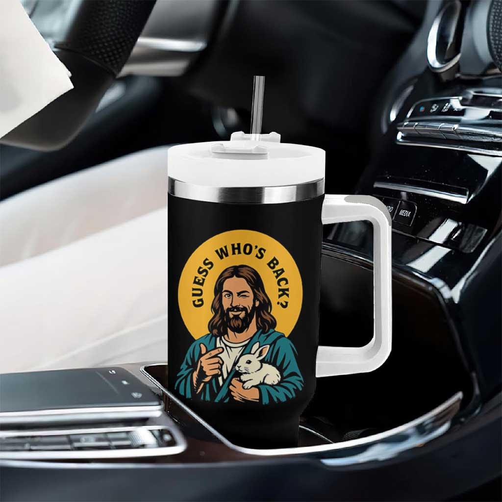 Guess Who is Back Funny Christian Easter Tumbler With Handle Winking Jesus with Lamb Cute Resurrection Humor Gift