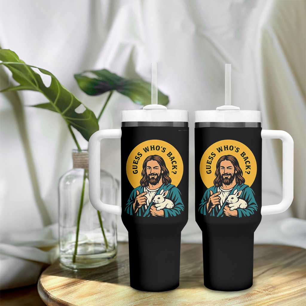 Guess Who is Back Funny Christian Easter Tumbler With Handle Winking Jesus with Lamb Cute Resurrection Humor Gift