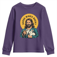 Guess Who is Back Funny Christian Easter Youth Sweatshirt Winking Jesus with Lamb Cute Resurrection Humor Gift