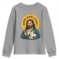 Guess Who is Back Funny Christian Easter Youth Sweatshirt Winking Jesus with Lamb Cute Resurrection Humor Gift