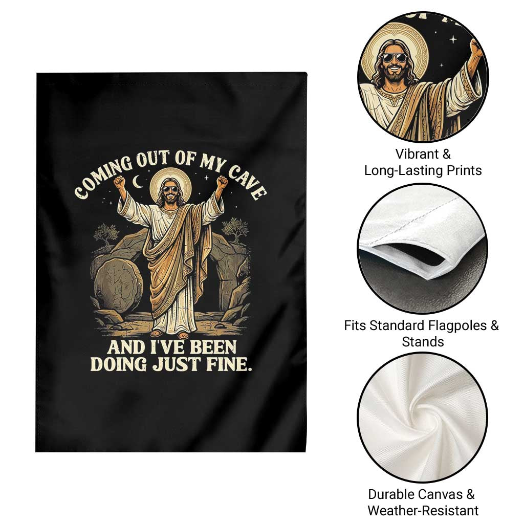 Coming Out Of My Cave Christian Easter Garden Flag Risen Jesus Tomb Scene Inspirational Faith Message Gift