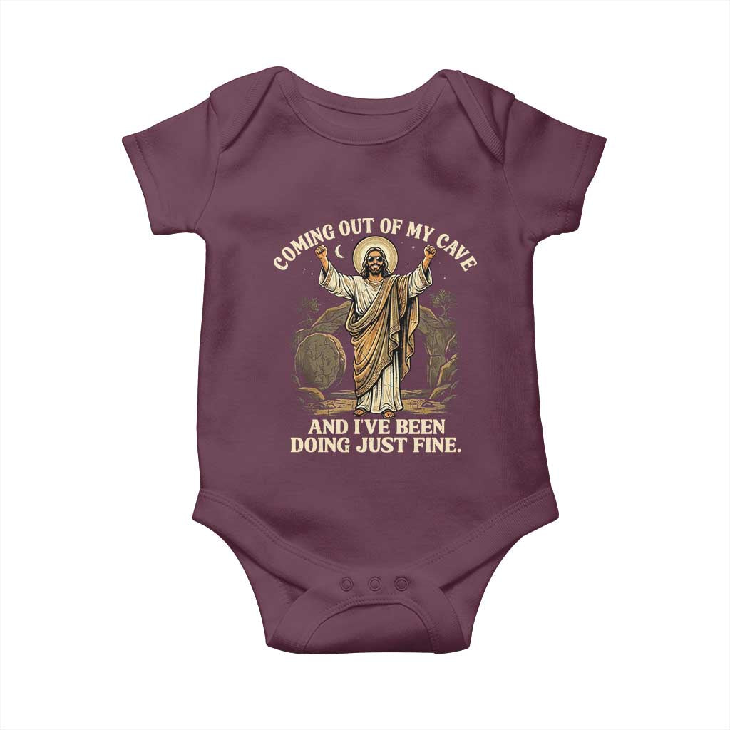 Coming Out Of My Cave Christian Easter Baby Onesie Risen Jesus Tomb Scene Inspirational Faith Message Gift