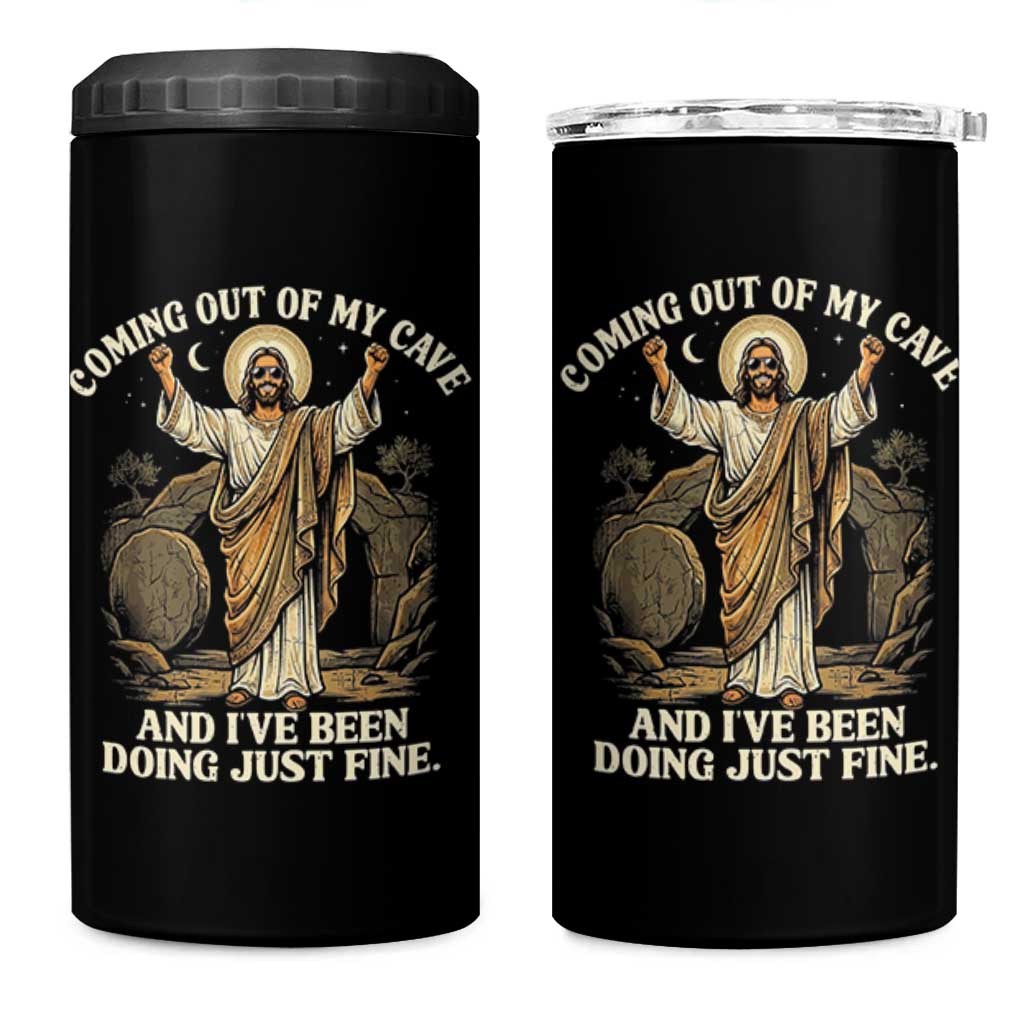 Coming Out Of My Cave Christian Easter 4 in 1 Can Cooler Tumbler Risen Jesus Tomb Scene Inspirational Faith Message Gift