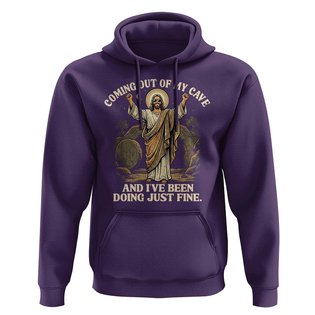 Coming Out Of My Cave Christian Easter Hoodie Risen Jesus Tomb Scene Inspirational Faith Message Gift