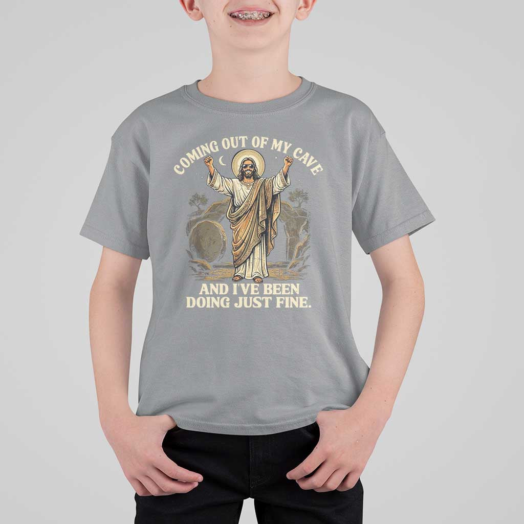 Coming Out Of My Cave Christian Easter T Shirt For Kid Risen Jesus Tomb Scene Inspirational Faith Message Gift