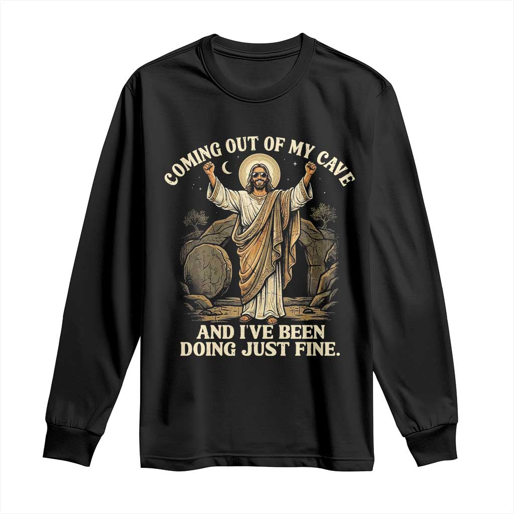 Coming Out Of My Cave Christian Easter Long Sleeve Shirt Risen Jesus Tomb Scene Inspirational Faith Message Gift