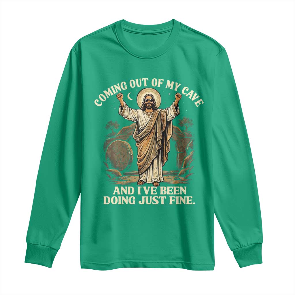 Coming Out Of My Cave Christian Easter Long Sleeve Shirt Risen Jesus Tomb Scene Inspirational Faith Message Gift