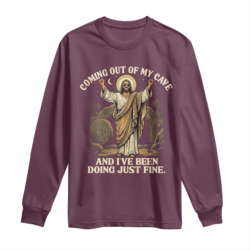 Coming Out Of My Cave Christian Easter Long Sleeve Shirt Risen Jesus Tomb Scene Inspirational Faith Message Gift