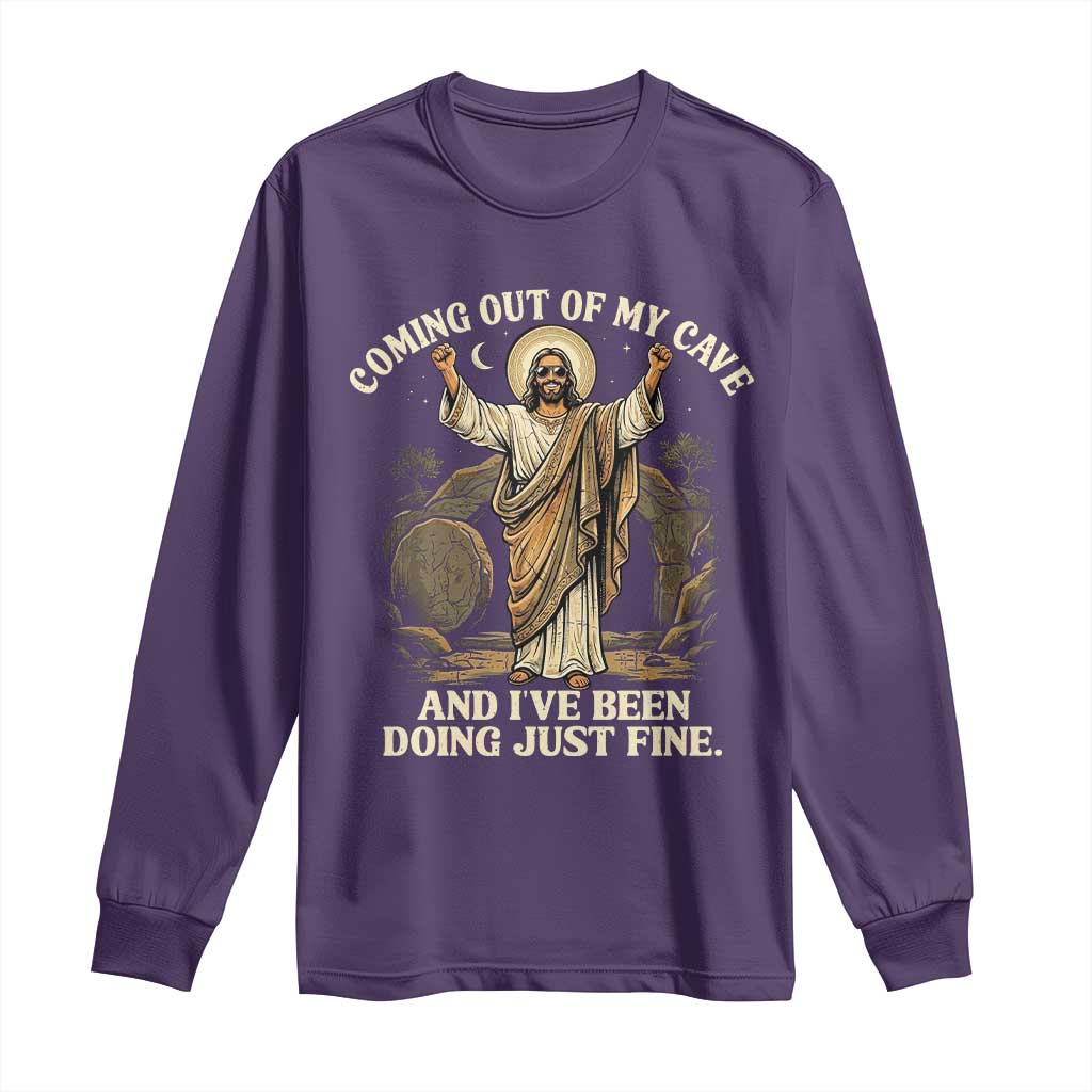 Coming Out Of My Cave Christian Easter Long Sleeve Shirt Risen Jesus Tomb Scene Inspirational Faith Message Gift