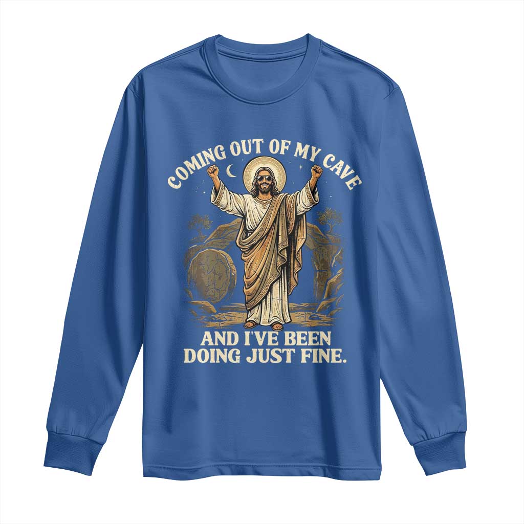 Coming Out Of My Cave Christian Easter Long Sleeve Shirt Risen Jesus Tomb Scene Inspirational Faith Message Gift