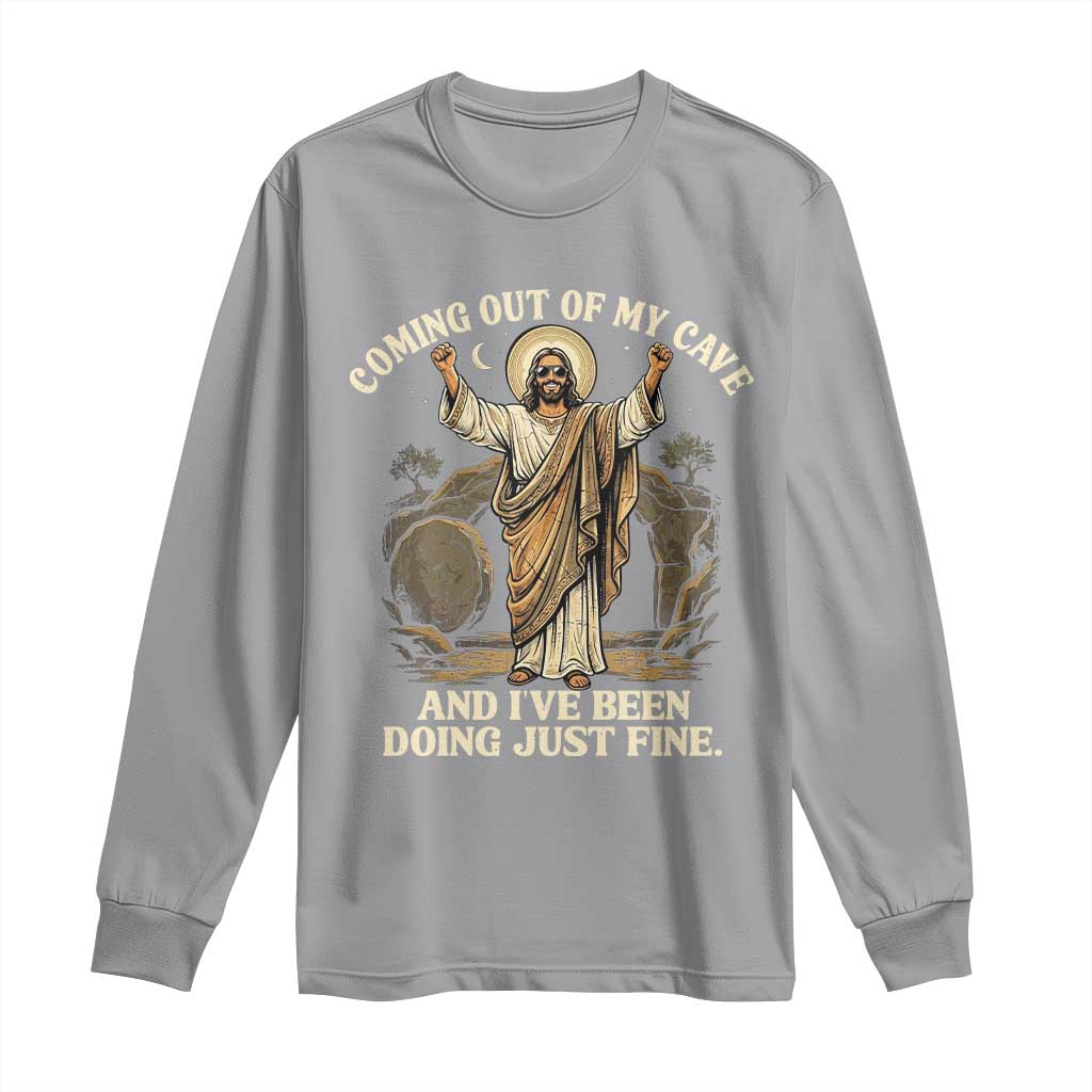 Coming Out Of My Cave Christian Easter Long Sleeve Shirt Risen Jesus Tomb Scene Inspirational Faith Message Gift
