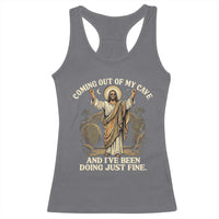 Coming Out Of My Cave Christian Easter Racerback Tank Top Risen Jesus Tomb Scene Inspirational Faith Message Gift