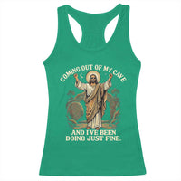 Coming Out Of My Cave Christian Easter Racerback Tank Top Risen Jesus Tomb Scene Inspirational Faith Message Gift
