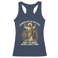 Coming Out Of My Cave Christian Easter Racerback Tank Top Risen Jesus Tomb Scene Inspirational Faith Message Gift