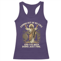 Coming Out Of My Cave Christian Easter Racerback Tank Top Risen Jesus Tomb Scene Inspirational Faith Message Gift