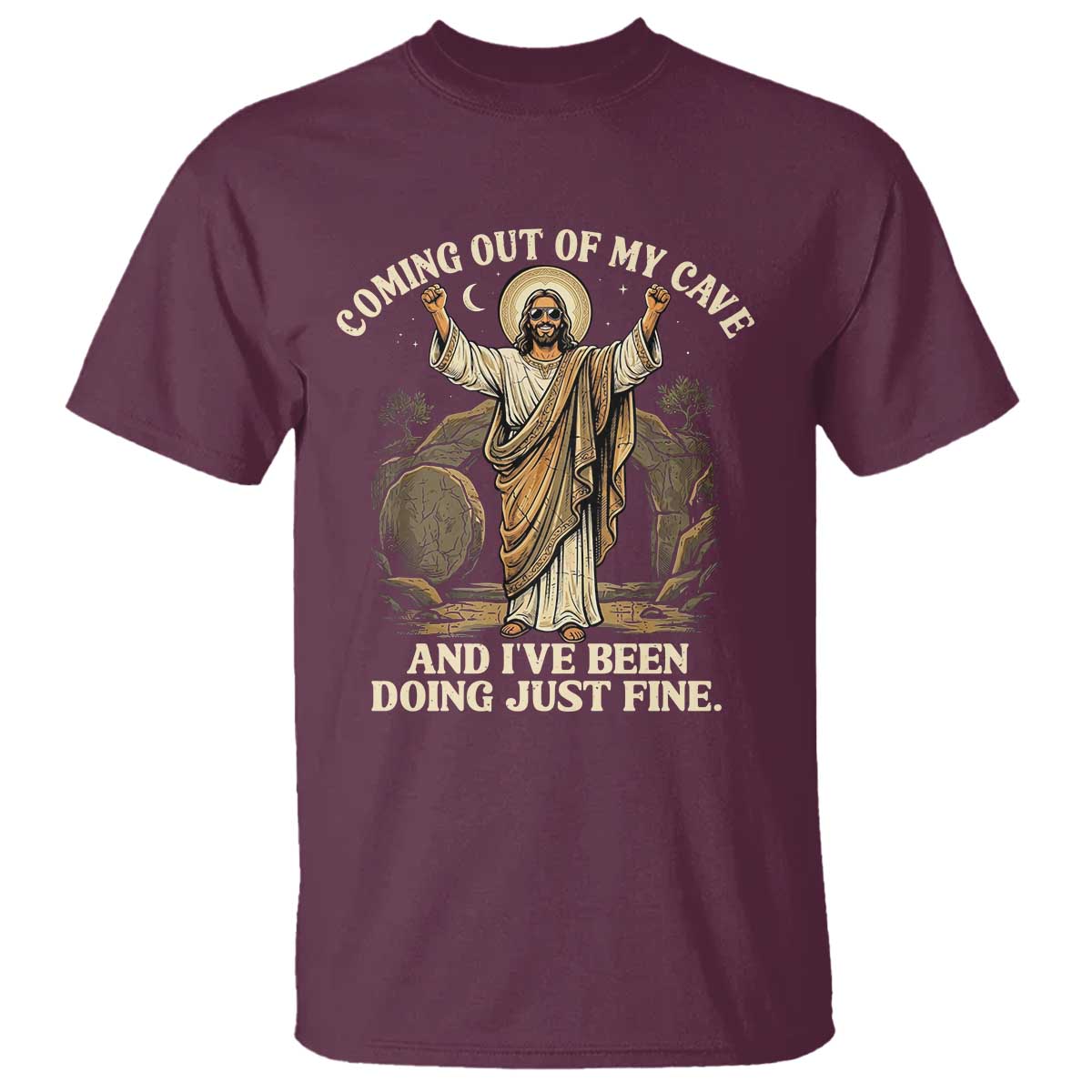Coming Out Of My Cave Christian Easter T Shirt Risen Jesus Tomb Scene Inspirational Faith Message Gift