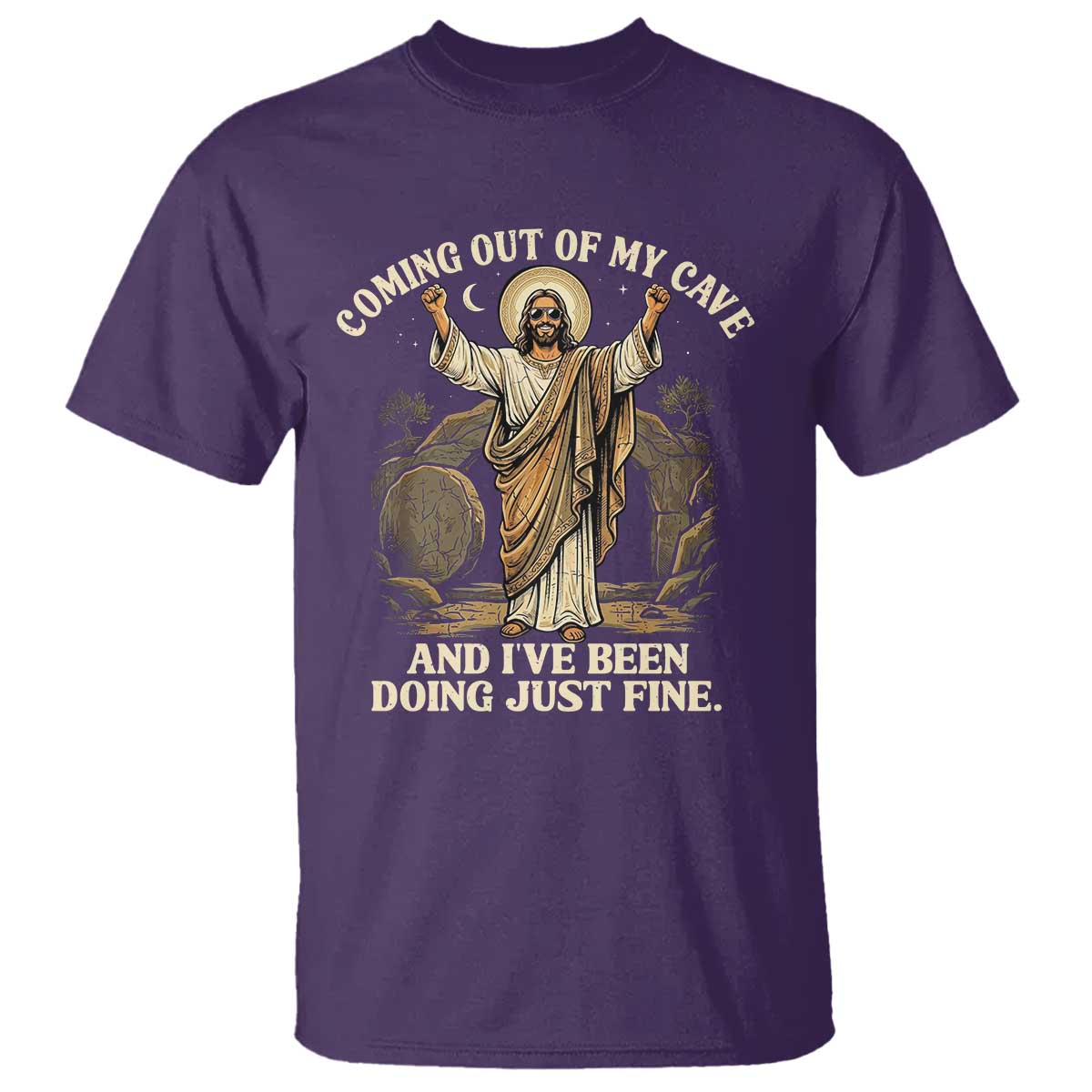 Coming Out Of My Cave Christian Easter T Shirt Risen Jesus Tomb Scene Inspirational Faith Message Gift