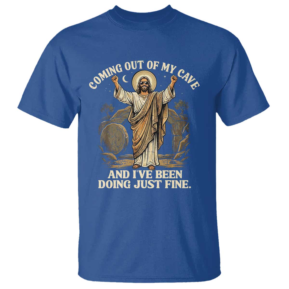 Coming Out Of My Cave Christian Easter T Shirt Risen Jesus Tomb Scene Inspirational Faith Message Gift