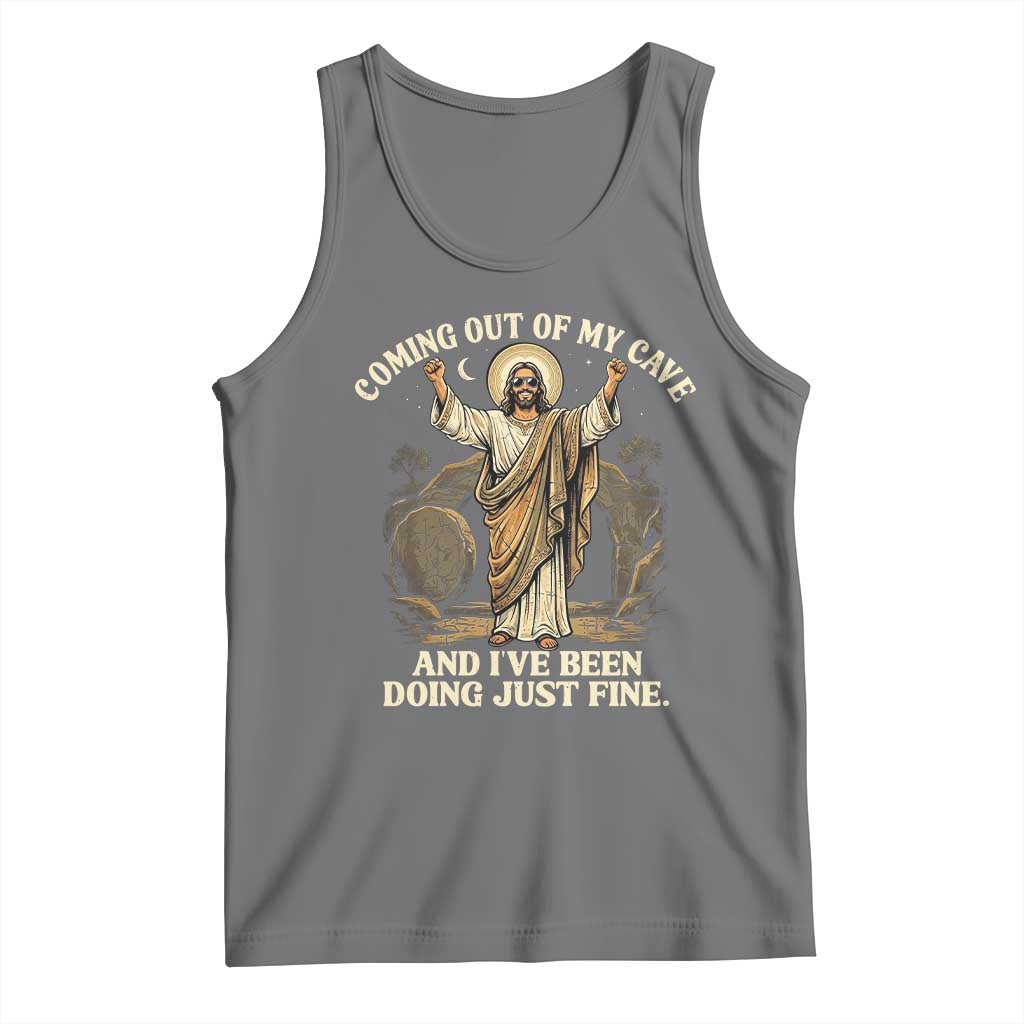 Coming Out Of My Cave Christian Easter Tank Top Risen Jesus Tomb Scene Inspirational Faith Message Gift