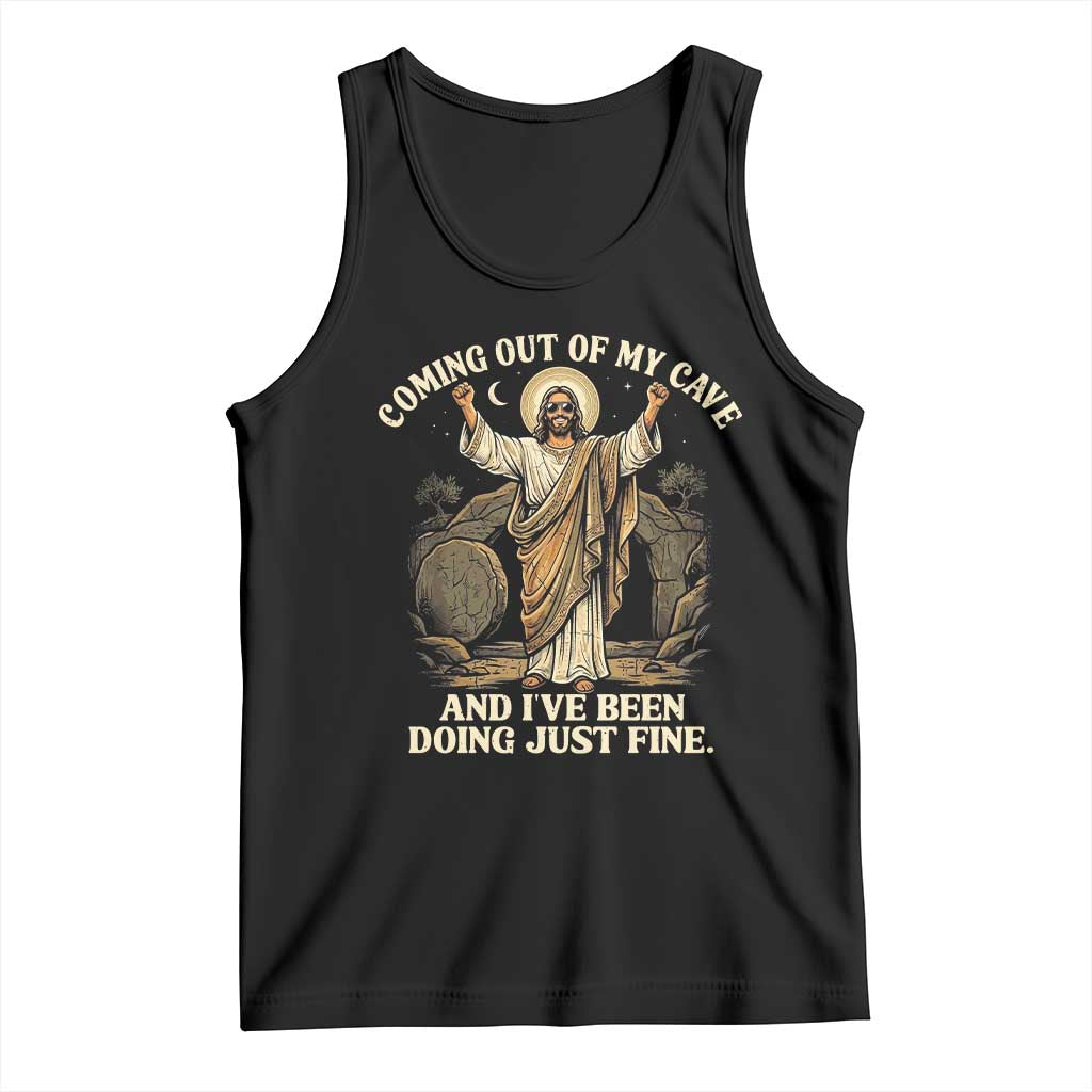 Coming Out Of My Cave Christian Easter Tank Top Risen Jesus Tomb Scene Inspirational Faith Message Gift