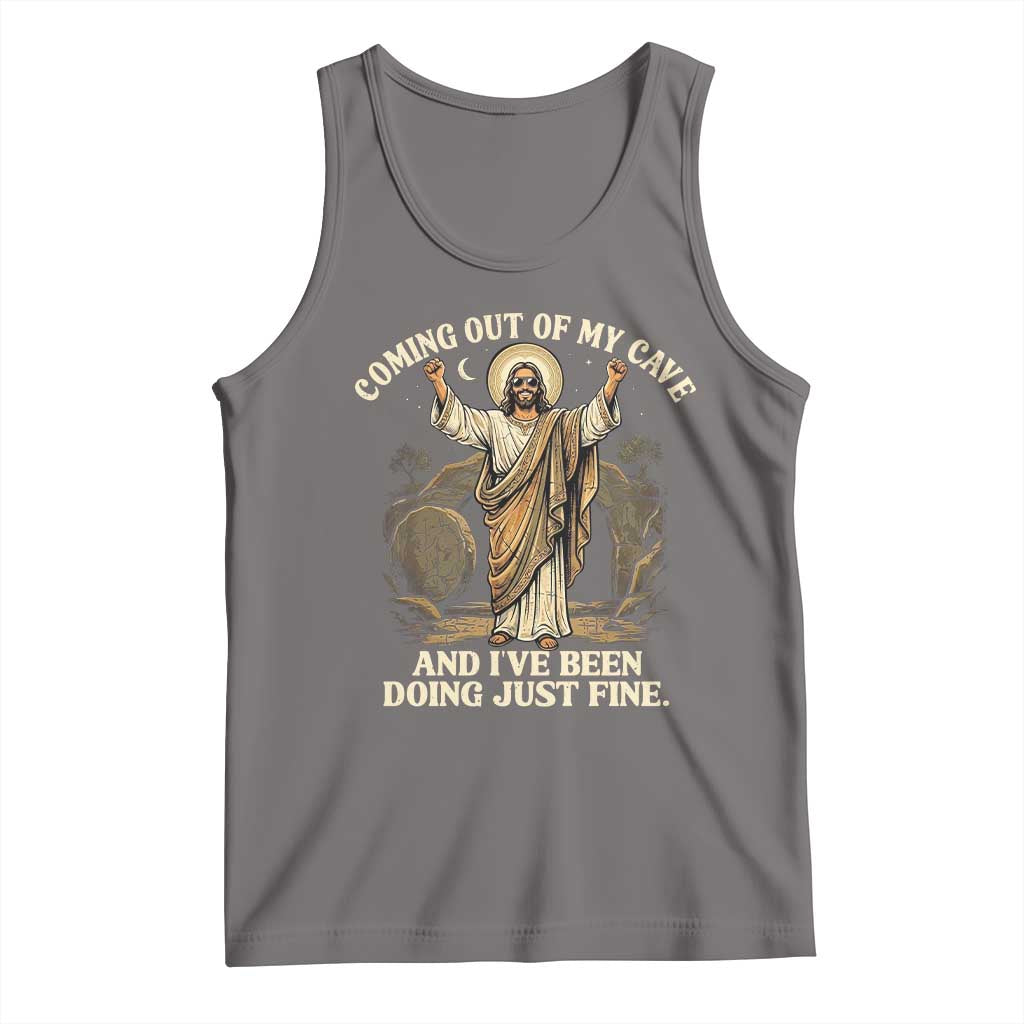 Coming Out Of My Cave Christian Easter Tank Top Risen Jesus Tomb Scene Inspirational Faith Message Gift