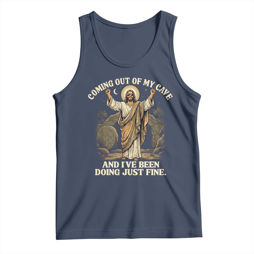Coming Out Of My Cave Christian Easter Tank Top Risen Jesus Tomb Scene Inspirational Faith Message Gift