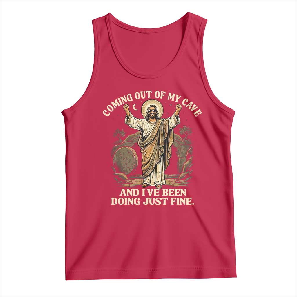 Coming Out Of My Cave Christian Easter Tank Top Risen Jesus Tomb Scene Inspirational Faith Message Gift