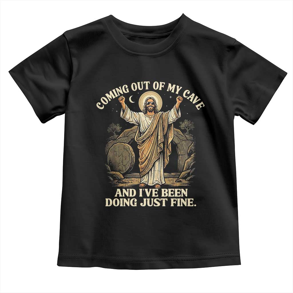 Coming Out Of My Cave Christian Easter Toddler T Shirt Risen Jesus Tomb Scene Inspirational Faith Message Gift