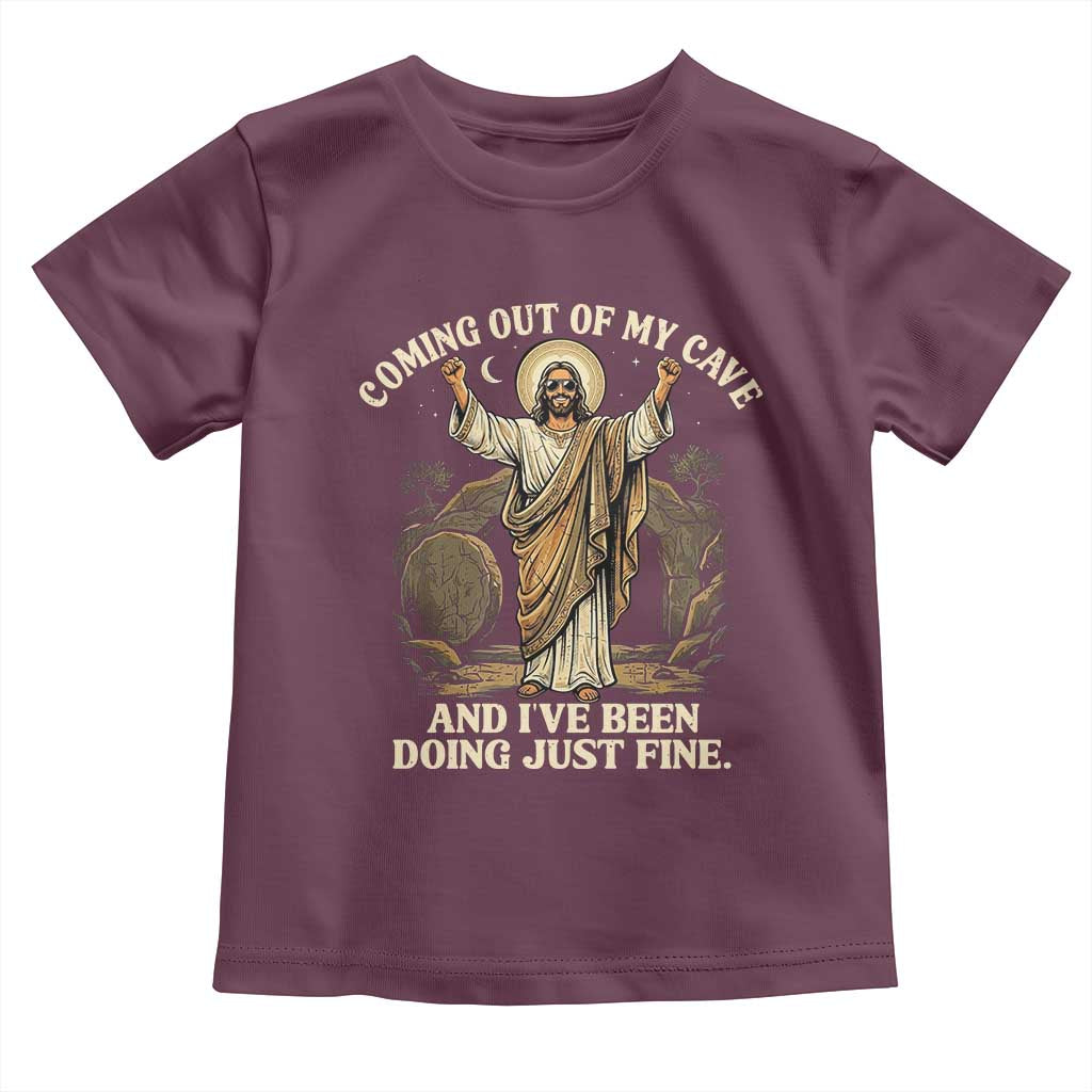 Coming Out Of My Cave Christian Easter Toddler T Shirt Risen Jesus Tomb Scene Inspirational Faith Message Gift