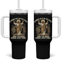 Coming Out Of My Cave Christian Easter Tumbler With Handle Risen Jesus Tomb Scene Inspirational Faith Message Gift