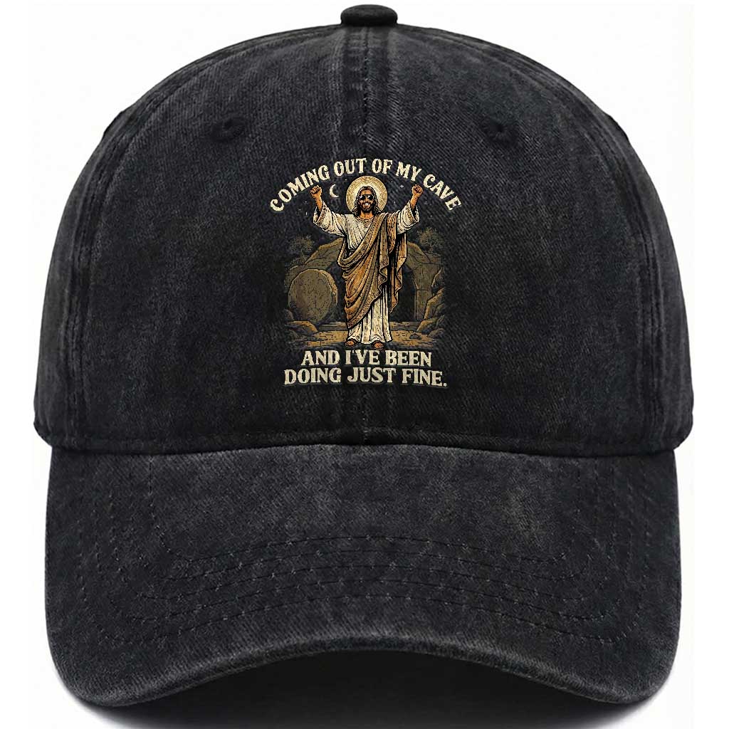 Coming Out Of My Cave Christian Easter Washed Cotton Baseball Cap Risen Jesus Tomb Scene Inspirational Faith Message Gift