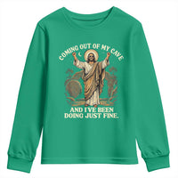 Coming Out Of My Cave Christian Easter Youth Sweatshirt Risen Jesus Tomb Scene Inspirational Faith Message Gift