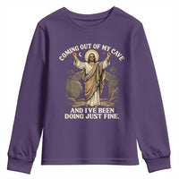 Coming Out Of My Cave Christian Easter Youth Sweatshirt Risen Jesus Tomb Scene Inspirational Faith Message Gift