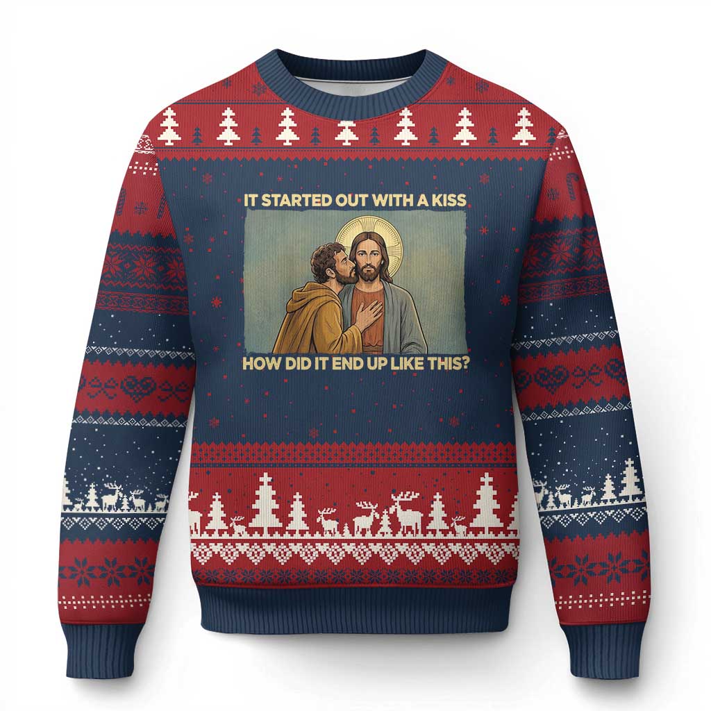 It Started Out With A Kiss Christian Easter Ugly Christmas Sweater Judas Betrayal Biblical Scene Faith Reflection Gift