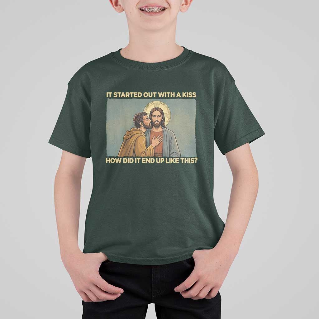 It Started Out With A Kiss Christian Easter T Shirt For Kid Judas Betrayal Biblical Scene Faith Reflection Gift