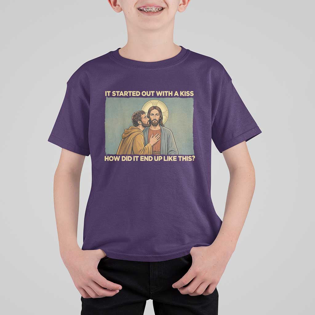 It Started Out With A Kiss Christian Easter T Shirt For Kid Judas Betrayal Biblical Scene Faith Reflection Gift