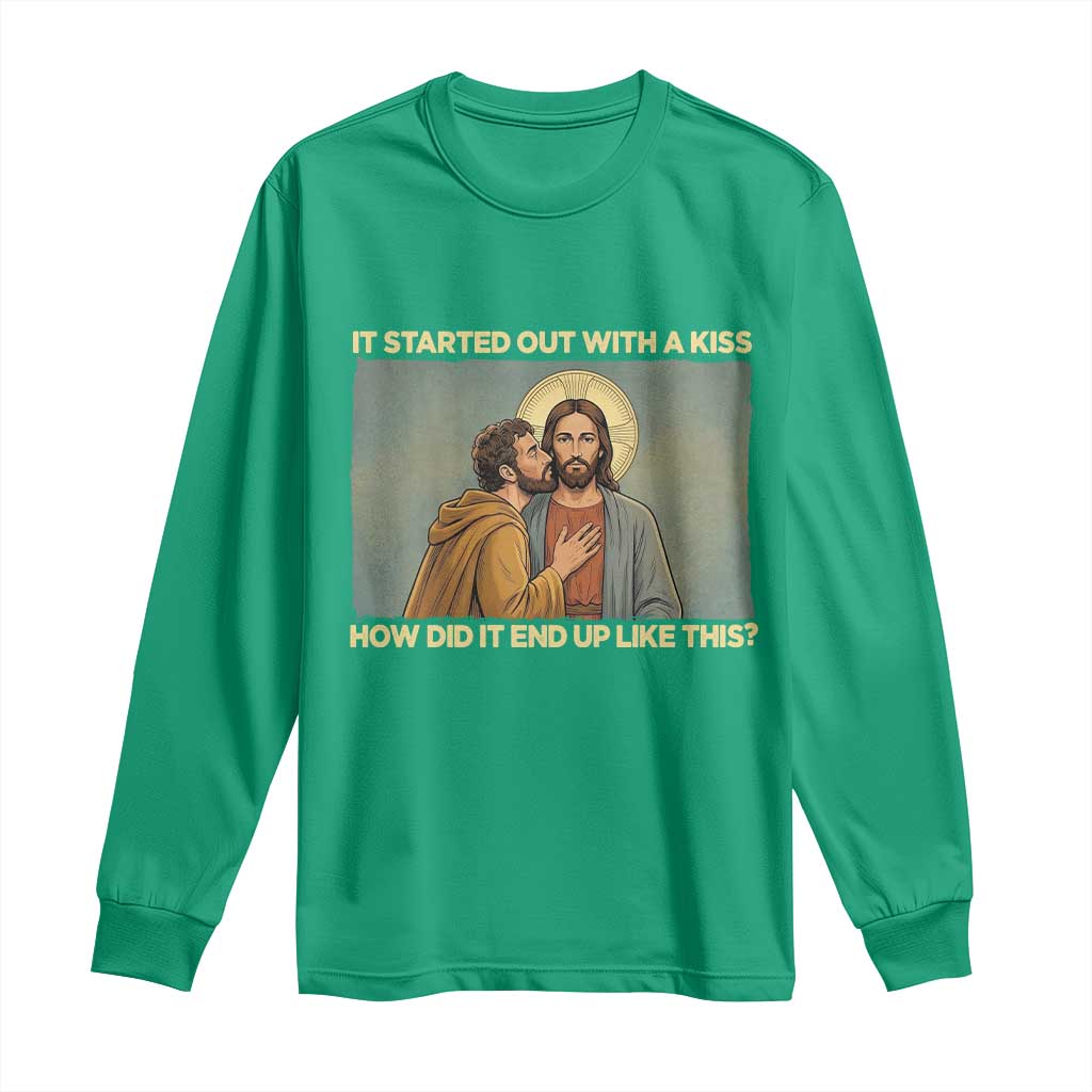 It Started Out With A Kiss Christian Easter Long Sleeve Shirt Judas Betrayal Biblical Scene Faith Reflection Gift