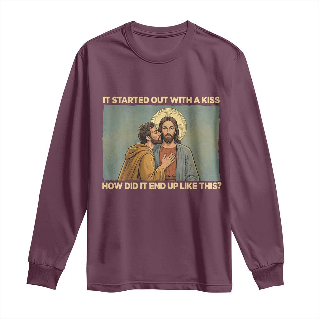 It Started Out With A Kiss Christian Easter Long Sleeve Shirt Judas Betrayal Biblical Scene Faith Reflection Gift