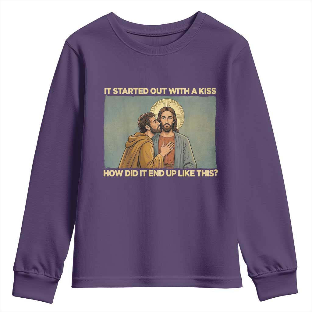 It Started Out With A Kiss Christian Easter Youth Sweatshirt Judas Betrayal Biblical Scene Faith Reflection Gift